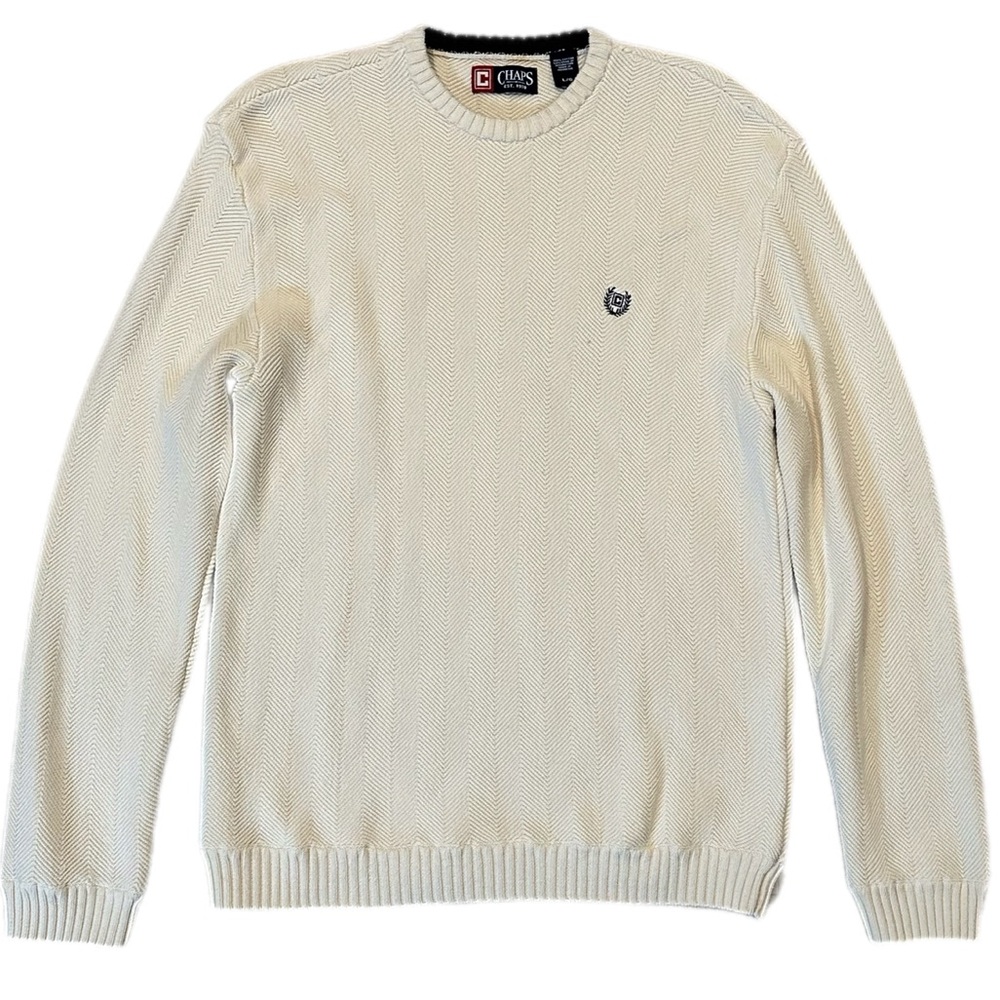 100% cotton Chaps Herringbone Knit Pullover Sweater – Men’s Large – Cream
